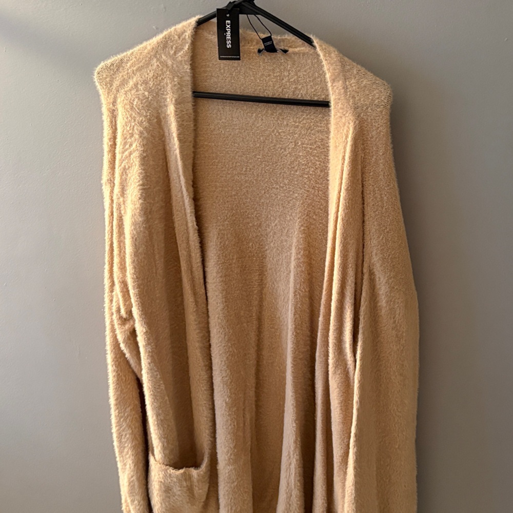 Express Beige Open-Front Cashmere Cardigan